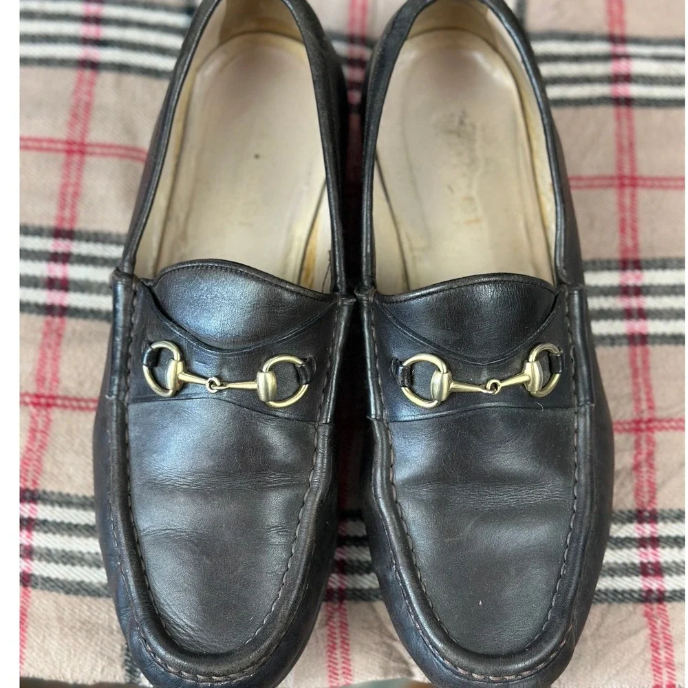 Gucci Horsebit 1953‎ Loafers Size 9B Dark Brown Leather Gold Hardware VTGE Italy